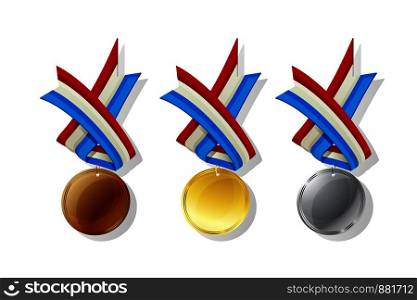 Luxembourg medals in gold, silver and bronze with national flag. Isolated vector objects over white background