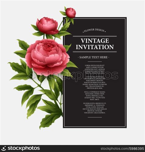 Luxurious peony flower and leaves greeting card. Vector illustration. Luxurious peony flower and leaves greeting card. Vector illustration EPS10