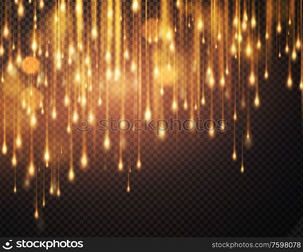 Luxurious sparkling black background with golden glittering sparkles. Blur motion bokeh background. Vector illustration EPS10. Luxurious sparkling black background with golden glittering sparkles. Blur motion bokeh background. Vector illustration