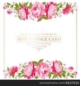Luxurious vintage frame of color peony label. Vector illustration.