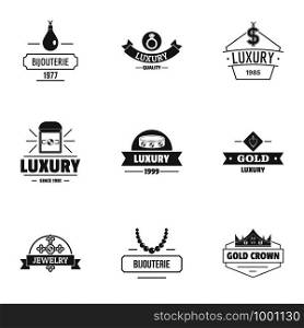 Luxuriousness logo set. Simple set of 9 luxuriousness vector logo for web isolated on white background. Luxuriousness logo set, simple style