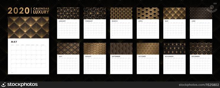 Luxury 2020 calendar template luxury design.