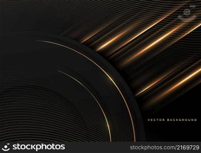 Luxury 3D gold border black circles with glow lighting effect on black background. Luxury premium concept. Vector illustration