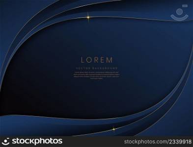 Luxury 3d template design curved dark blue overlapping layers stripes and gold glitter line light sparking on red background with copy space for text. Vector illustration