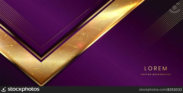 Luxury 3d template elegant golden triangle with lighting effect sparkle on violet background. Luxury design concept with copy space for text. Vector illustration