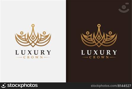 Luxury Abstract Golden Crown Logo Design. Elegant Line Shape Concept Logo Illustration. Graphic Design Element.