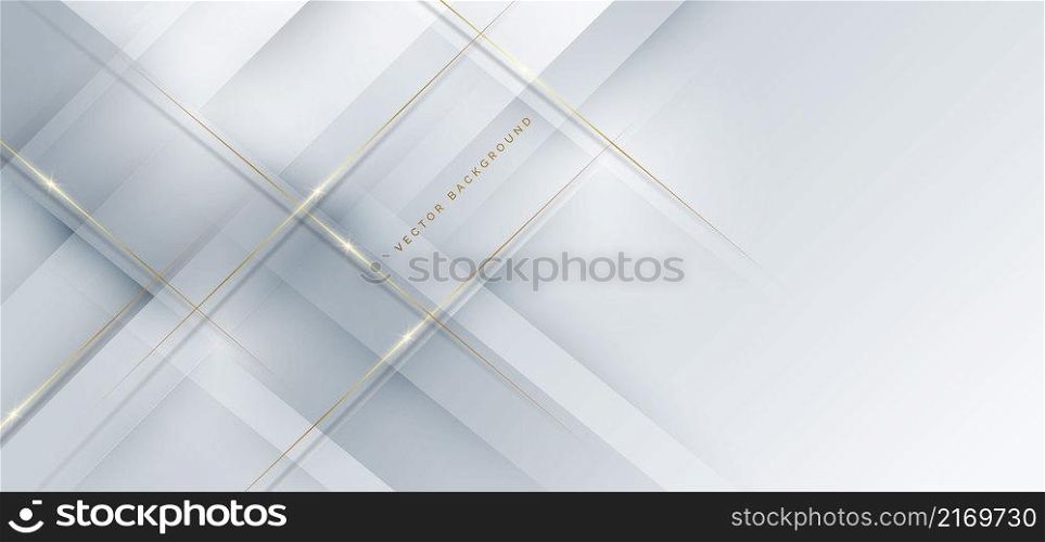 Luxury abstrct 3d template design with golden diagonal lines on white background. Vector illustration