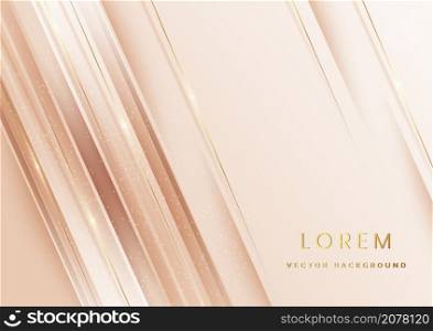 Luxury abstrct 3d template design with golden diagonal lines sparkle on white soft brown background. Vector illustration