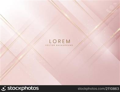 Luxury abstrct 3d template design with golden diagonal lines sparkle on white soft pink background. Vector illustration