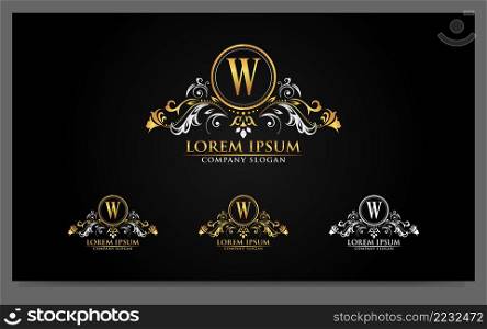 Luxury alphabets logo with golden badges design template. Vector graphic illustration