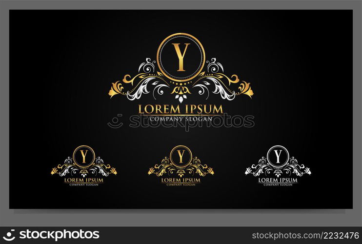 Luxury alphabets logo with golden badges design template. Vector graphic illustration