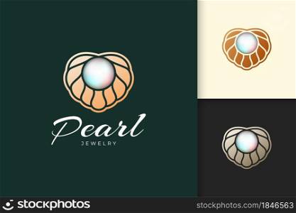Luxury and classy pearl logo with shell or scallop represent jewelry and gem