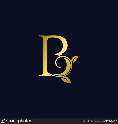 Luxury B Initial Letter Logo gold color, vector design concept ornate swirl floral leaf ornament with initial letter alphabet for luxury style.