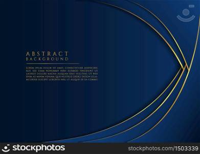 Luxury background gold metallic curve shape design blue gradient color with space for text. vector illustration.