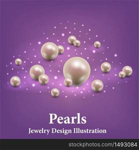 Luxury background with pearls, light glowing effect and shiny glittering sparkles. Jewelry design for cover or banner. Vector illustration