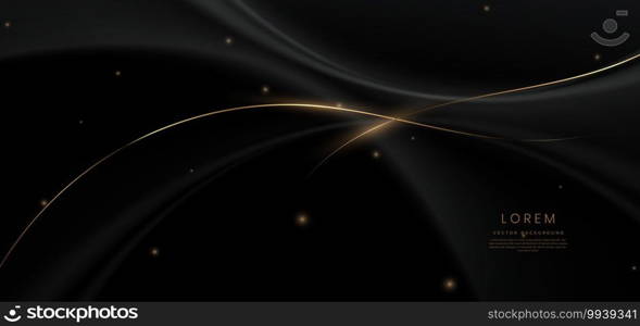 Luxury black background with gold line curved and lighting effect sparkle. Vector illustration