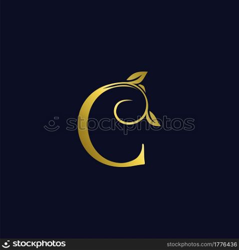 Luxury C Initial Letter Logo gold color, vector design concept ornate swirl floral leaf ornament with initial letter alphabet for luxury style.