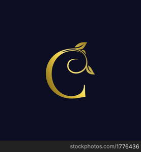 Luxury C Initial Letter Logo gold color, vector design concept ornate swirl floral leaf ornament with initial letter alphabet for luxury style.