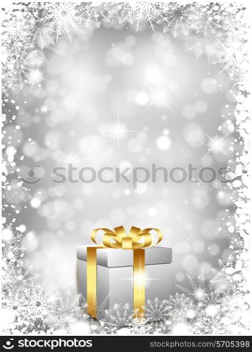 Luxury Christmas gift on a silver snowy background