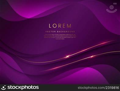 Luxury concept template 3d violet curve shape on violet elegangt background and golden ribbon line with copy space for text. Vector illustration