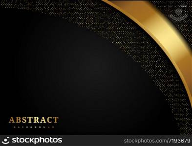 Luxury curve overlap layers black background with glitter and golden lines glowing dots golden combinations with copy space for text. Vector illustration
