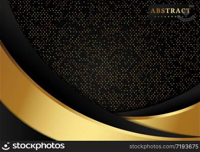 Luxury curve overlap layers black background with glitter and golden lines glowing dots golden combinations.You can use for ad, poster, template, business presentation, artwork. Vector illustration