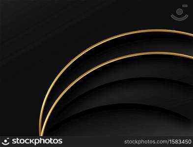 Luxury curve overlap layers black background with glitter and golden lines with copy space for text. Vector illustration