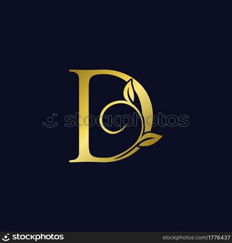 Luxury D Initial Letter Logo gold color, vector design concept ornate swirl floral leaf ornament with initial letter alphabet for luxury style.