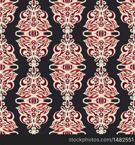 Luxury Damask seamless tiled motif vector pattern. Vintage flower design ornament for fabric. Luxury Damask seamless floral motif vector pattern