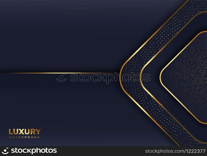Luxury dark background with glitters and square shape, golden pattern, halftone gradients. Modern luxury style. Vector illustration