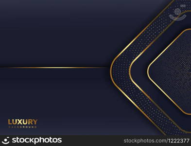 Luxury dark background with glitters and square shape, golden pattern, halftone gradients. Modern luxury style. Vector illustration