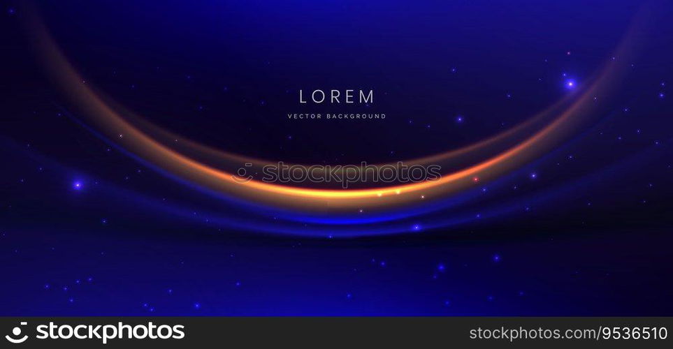 Luxury dark blue background with blue and golden line curved and lighting effect sparkle. Vector illustration