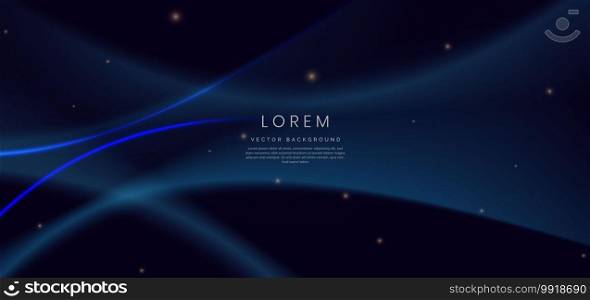 Luxury dark blue background with blue line curved and lighting effect sparkle. Vector illustration