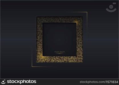 Luxury dark frame of black and gold with circular glowing golden dots modern design.