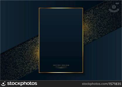 Luxury dark frame of blue and gold with circular glowing golden dots modern design.