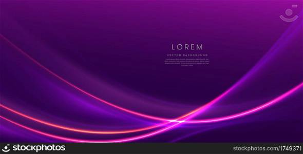 Luxury dark purple background with gold line curved and lighting effect sparkle. Vector illustration