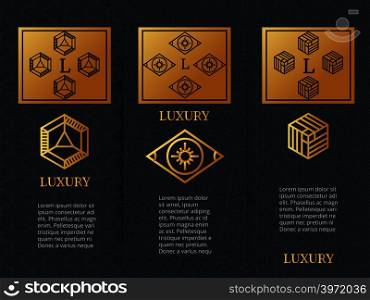 Luxury design brochure flyers template with monogramm. Template of vintage card, vector illustration. Luxury design brochure flyers template with monogramm