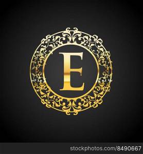 Luxury E letter and gold logo. Vector letter emblem C for Antique, Restaurant, Cafe, Boutique, Hotel, Heraldic, Jewelry logo design illustration