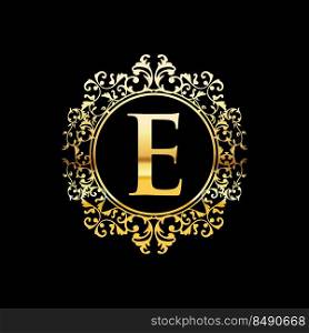 Luxury E letter and gold logo. Vector letter emblem C for Antique, Restaurant, Cafe, Boutique, Hotel, Heraldic, Jewelry logo design illustration
