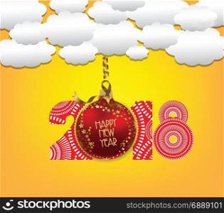 Luxury Elegant Merry Christmas and happy new year 2018 poster. Cloud and red christmas balls