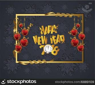 Luxury Elegant Merry Christmas and happy new year 2018 poster. Frame and red christmas balls