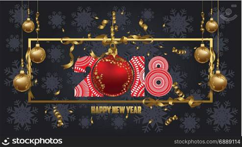 Luxury Elegant Merry Christmas and happy new year 2018 poster. Frame and red christmas balls