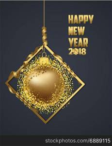 Luxury Elegant Merry Christmas and happy new year 2018 poster. Gold christmas balls