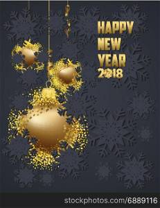 Luxury Elegant Merry Christmas and happy new year 2018 poster. Gold christmas balls