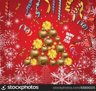 Luxury Elegant Merry Christmas and happy new year poster. Snowflake frame and gold christmas balls