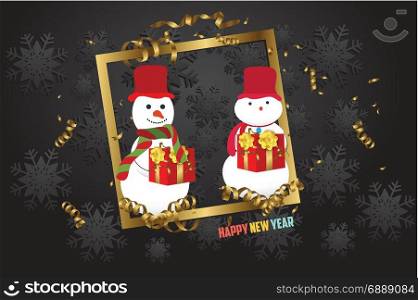 Luxury elegant Merry Christmas - happy new year poster with snowman and gold confetti