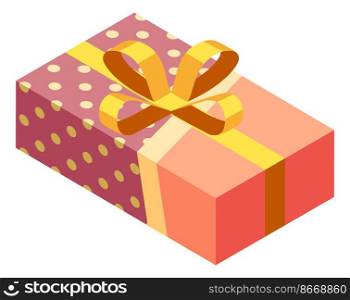Luxury gift package. Dot wrapping paper and golden ribbon on present box. Vector illustration. Luxury gift package. Dot wrapping paper and golden ribbon on present box