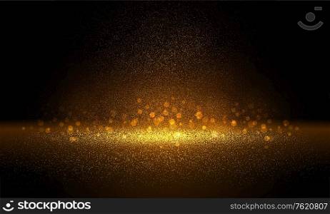 Luxury Gold glitter particles on black background. Golden glowing lights magic effects. Glow sparkles, vector illustration. Glitz dust. Luxury Gold glitter particles on black background. Golden glowing lights magic effects. Glow sparkles, vector illustration.