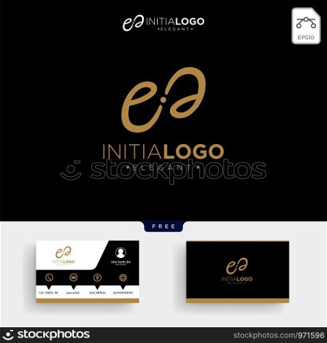 Luxury gold initial E logo template vector illustration and business card design. Luxury gold initial E logo template and business card