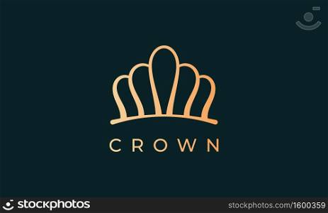 luxury gold kingdom crown logo represents king or queen with simple and modern line art style